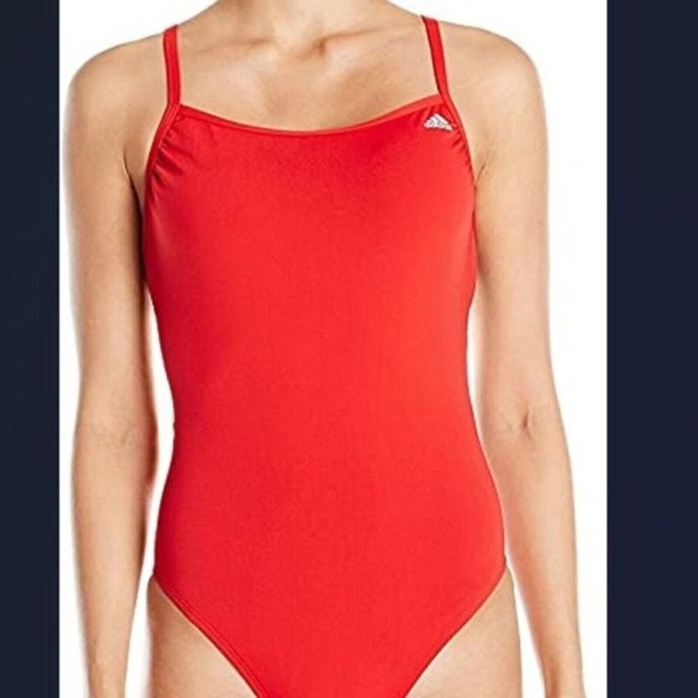 adidas Sz 30 Swimsuit One Piece UPF 50+ Solid C-Back Red QuickDry New $70 Womens